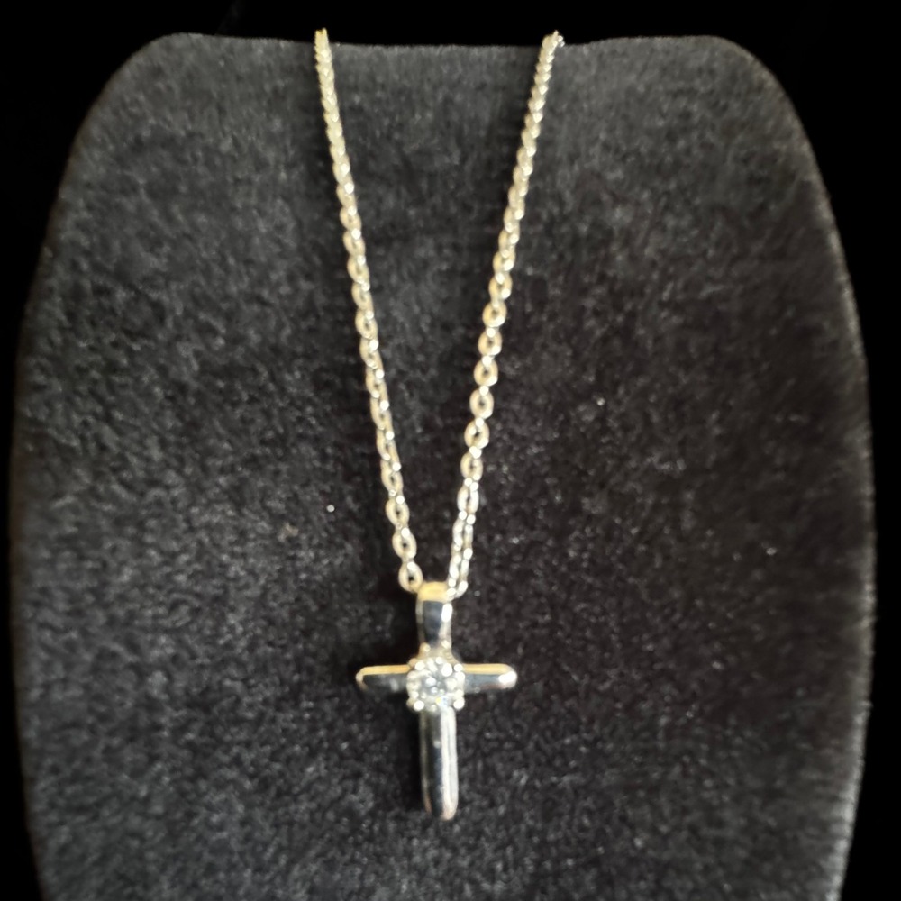 PL Silver Tone Crystal Cross Pendant Necklace 17-20" Confirmation Religious